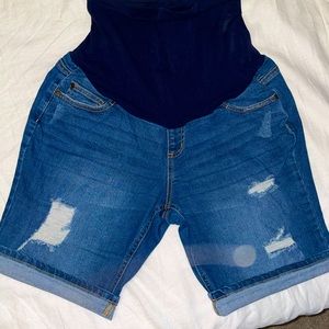 Indigo Blue Motherhood Maternity Distressed Shorts